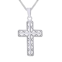 Created Cross Pendant in 925 Sterling Silver 14K White Gold Finish Pendant Necklace for Women's & Girl's