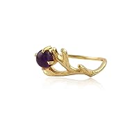 Handmade Prong Sett Purple Amethyst Hydro Gold Plated Round Shape Gemstone Brass Rings