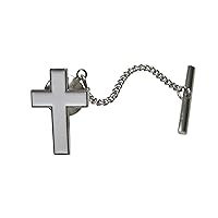White Toned Religious Cross Tie Tack