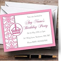 Pink Princess Crown White Personalized Birthday Children's Party Invitations