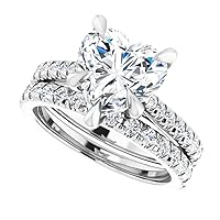 JEWELERYOCITY 3.25 CT Heart Cut VVS1 Colorless Moissanite Engagement Ring Set, Wedding/Bridal Ring Set, Sterling Silver Vintage Antique Anniversary Promise Ring Set Gift