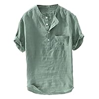 Men's Fashion Linen Henry Collar Short Sleeve/Long Sleeve Shirt Tops