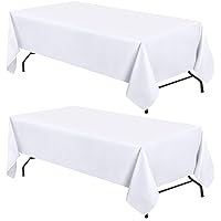 WEALUXE Set of 2 White Rectangle Tablecloth for Tables 8ft [60x126 Inch] White Table Cloths for 8 Foot Rectangular Tables, 200 GSM Poly Tabletop Covers Washable Fabric Stain, Wrinkle Resistant, 2 Pack