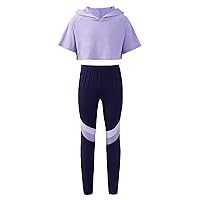 Kids Girls Sleeveless Crop Top with Leggings 2 Piece Dance Outfits Gymnastics Clothes Set Summer Athletic Tracksuit
