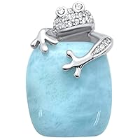 14530 Natural Larimar & Cubic Zirconia Frog .925 Sterling Silver Pendant