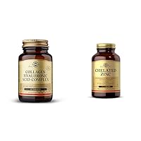 SOLGAR Collagen Hyaluronic Acid Complex, 30 Tablets - Hydrolyzed Collagen Type 2 - Helps & Chelated Zinc, 250 Tablets - Zinc for Healthy Skin - Supports Cell Growth & DNA Formation