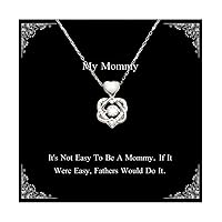 Mommy Gifts For Mother, It's Not Easy To Be A Mommy. If It, Fun Mommy Heart Knot Silver Necklace, Jewelry From Daughter