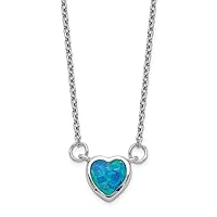 925 Sterling Silver Rhodium Plated Simulated Opal Love Heart Pendant Necklace With 4inch Ext. Choker 12 Inch Measures 10.85mm Wide Jewelry for Women