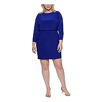 Jessica Howard Womens Blue Lined Pullover Long Sleeve Boat Neck Above The Knee Wear to Work Blouson Dress Plus 22W