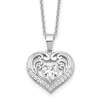 Cheryl M 925 Sterling Silver Rhodium Plated Brilliant cut CZ Love Heart Necklace With 2 Inch Extender 18 Inch Jewelry for Women