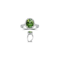0.26 Cts Diamond & 2.25 Cts AAA Green Tourmaline Ring in 14K White Gold