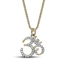14K Yellow Gold Plated 925 Sterling Silver Round Cut Cubic Zirconia Aum Om Ohm Sanskrit Symbol Yoga Charm Pendant Necklace For Her