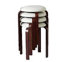 Minimalist Fashion Creative 4-6 Pack Dining Chair Stool Solid Wood Round Stool Can Be Stacked Dining Table Stool Small Bench or Dining/Kitchen/Homecasual/White a