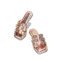 Cape Robbin Amisha Stylish Slide Sandals for Women - Womens Sandals with Gold Spikes - Studded Open-toe Summer Slides for Women - Slip-On Women's Sandals