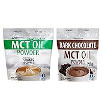 MCT Oil Powder Bundle - Keto Creamer for Coffee, Tea, Drinks, Smoothies & Recipes - Perfect Supplement for Ketogenic Diet - Non GMO & Gluten Free - Chocolate and Unflavored - 2 Pack - 6 oz each