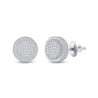 The Diamond Deal Sterling Silver Mens Round Diamond Disk Circle Earrings 1/6 Cttw
