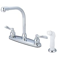 Kingston Brass KB8751NFL NuWave French 8-Inch High Arch Kitchen Faucet with Twin Handle and White Sprayer, Polished Chrome