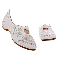 Retro Style Women Soft Cotton Embroidered Ballet Flats Elegant Ladies Casual Canvas Walking Flat Shoes Low Top