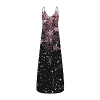 Maxi Dress for Women,Women’s Summer Casual Loose Sleeveless Spaghetti Strap Asymmetric Tiered Beach Maxi Long Dress