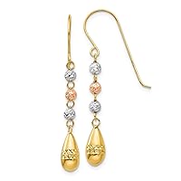 14K Tri Color Gold Tri-color Puff Teardrop & Bead Dangle Earrings