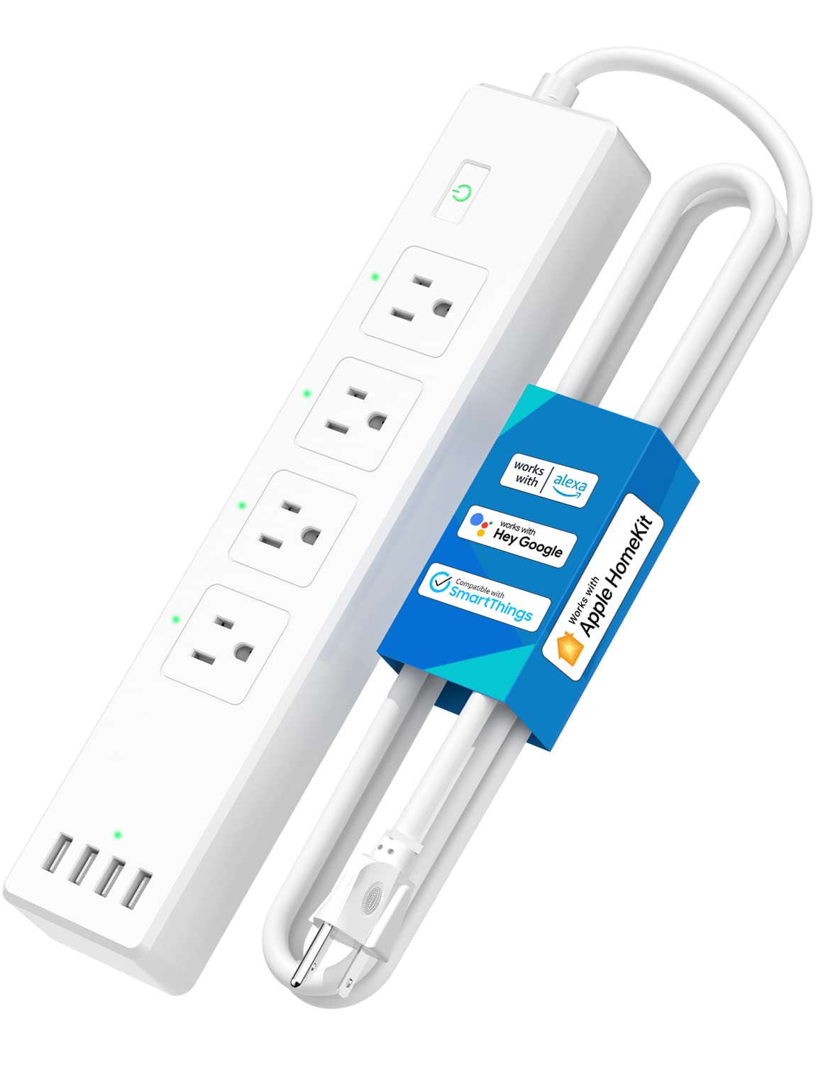 Smart Plug Power Strip, Meross WiFi Flat Outlet 15A Compatible with Apple HomeKit, Siri, Alexa, Google Assistant & SmartThings, with 4 AC Outlets & 4 USB Ports, 6 Feet Surge Protector Extender