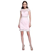 Sheath/Column Bridesmaid Dress Bateau Neck Short Sleeve See Through Short/Mini Lace with Lace