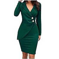 Women's Business Long Sleeve Sleeve Lapel Bodycon Blazer Dress Ruched Button Decoration Casual Dressy Sheath Dress