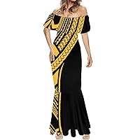GLUDEAR Womens Tribal Polynesian Traditional Elegant Off Shoulder Formal Mermaid Evening Maxi Dress Plus Size S-7XL