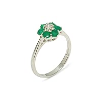 10k White Gold Real Genuine Diamond & Emerald Womens Cluster Anniversary Ring (0.06 cttw, H-I Color, I2-I3 Clarity)
