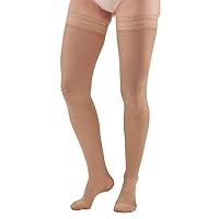 Ames Walker AW Style 263 Microfiber Opaque 20-30 mmHg Firm Compression Closed Toe Thigh High Stockings w/Dot Band Natural Medium
