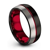 Tungsten Carbide Wedding Band Ring 8mm for Men Women Green Red Fuchsia Copper Teal Blue Purple Black Center Line Dome Black Grey Half Brushed Polished