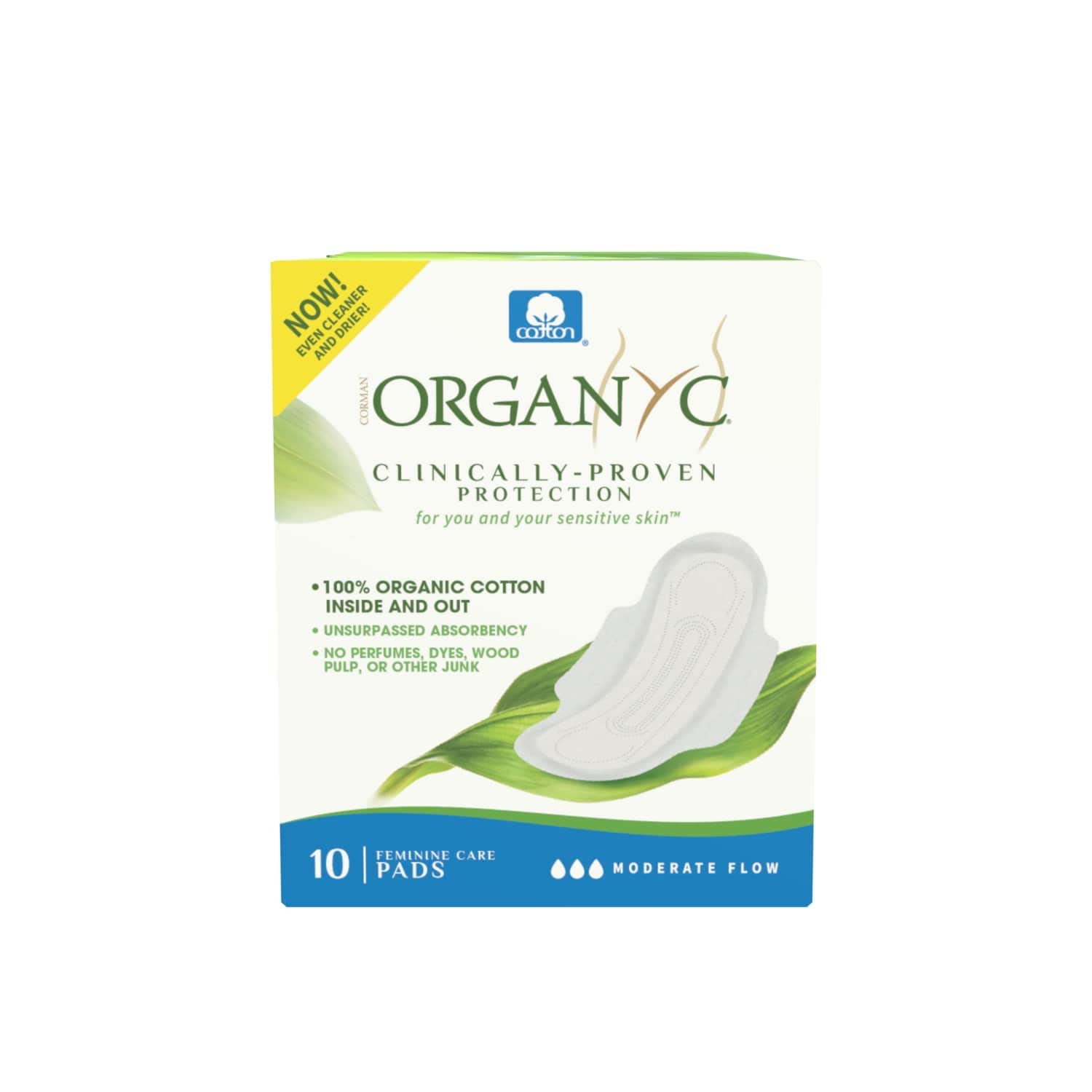 Organyc - 100% Certified Organic Cotton Feminine Pads with Wings, Sanitary Napkin for Women, 120 Count, Moderate Flow, Regular Absorbency, 12 Pack(Case Pack)