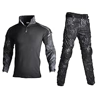Mens Tactical Military Suits Long Sleeve Waterproof Rip-Stop Uniforms Combat Shirt and Pants Elbow Knee Pads
