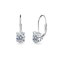 Sterling Silver 6x4mm Oval-Cut Solitaire Tiny Huggie Leverback Earrings Made with European Crystals