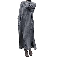 Womens Long Sleeve Sweatshirt Dresses Maxi Hooded Dress Ladies Casual Oversized Relaxed Fit Flowy Dress with Side Slit