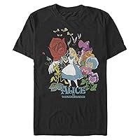 Disney Big Alice in Wonderland Flower Love Men's Tops Short Sleeve Tee Shirt, Black, 3X-Large Tall