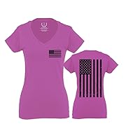 Vintage American Flag United States of America Military Army Marine us Navy USA for Women V Neck Fitted T Shirt