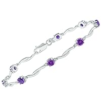 Genuine Gemstone and Natural Diamond Braided Wave Birthstone Bracelet in .925 Sterling Silver (Available in Sapphire, Ruby, Blue Topaz, Citrine and More)