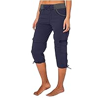 Capri Cargo Pants Women Summer Drawstring High Waist Joggers Pants Casual Cinch Calf Length Trousers with Pockets