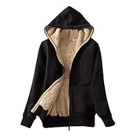 Zip Up Hoodies Jacket For Women Winter Fleece Thicken Outwear Pocket Casual Hooded Sweatshirts Sherpa Lined Cardigan