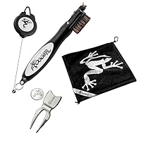 Frogger BrushPro, Amphibian Towel, and HOP! Divot Tool Bundle - Golf Brush and Groove Cleaner, Wet/Dry Golf Towel, and Magnetic Ball Marker - Golf Course Essentials, Gray