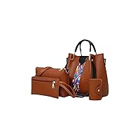 Pioiljnsstb Shoulder Bag Women Crossbody Fashion Shoulder Bags Lady 4pcs/Set Women Handbag Messenger Bag PU Leather Casual Women Shopper Tote (Color : Brown)