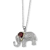 925 Sterling Silver Textured Polished Lobster Claw Closure and 14K Garnet and Diamond Elephant Necklace 17 Inch Measures 25mm Wide Jewelry for Women