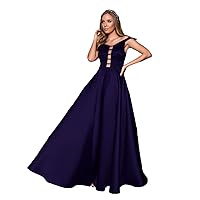 Women's Off The Shoulder Beaded Satin Evening Prom Dress Long Formal Dresses