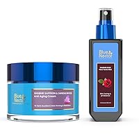 Blue Nectar Anti Aging Natural Saffron Cream (14 Herbs, 1.7 Oz) and Shubhr Steam Rose Toner Water & Face Mist (3.4 Fl Oz)