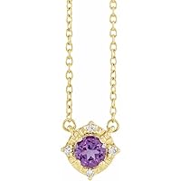 14k Yellow Gold Round Natural Amethyst 4.5mm 0.04 Carat Diamond I2 H+ 18 Inch Polished and .04 Neck Jewelry Gifts for Women