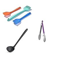 U-Taste 18/8 Stainless Steel Kitchen Tongs with Sturdy Metal Tips for Roasting (9 inch, Purple), and 600ºF Heat Resistant Angled Silicone Basting Pastry Brushes (Multicolors), and 600ºF Heat Resistant