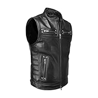 Men American Biker Leather Plus Size Genuine Cowhide Spring Slim Fit Motorcycle Vest