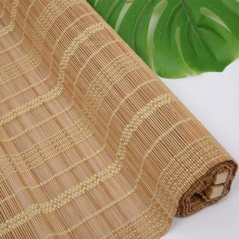 PASSENGER PIGEON Cordless Blackout Window Shades, Woven Wood Roll Up Window Blinds with Liner, Light Filtering Bamboo Roman Shade for Windows, Doors, French Door, 40" W x 84" H Pattern 4