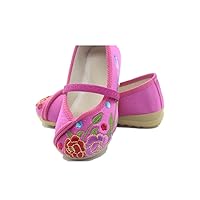 Children Girl's Flower Embroidery Loafer Shoes Kid's Cute Flat Dance Shoe Rose Red